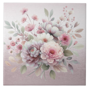 Modern Pink White Floral Ceramic Tile