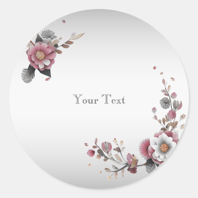 Modern Pink White Floral Classic Round Sticker (Front)