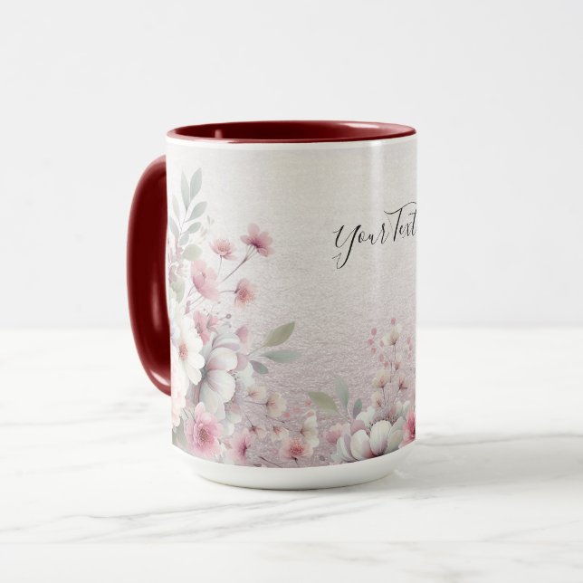 Modern Pink White Floral Coffee Mug (Front Left)