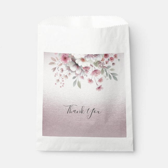 Modern Pink White Floral Favour Bag (Front)