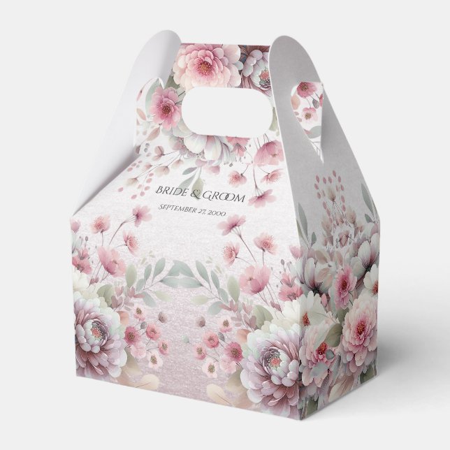 Modern Pink White Floral Favour Box (Front Side)
