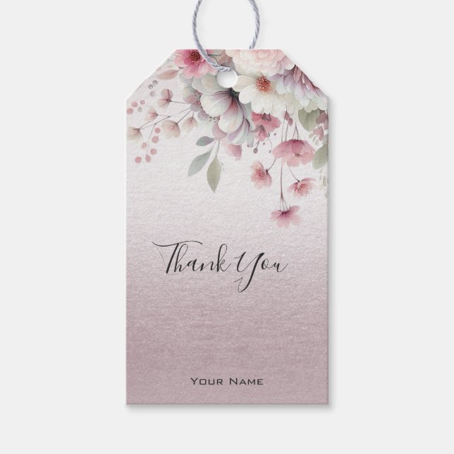 Modern Pink White Floral Gift Tag (Front)