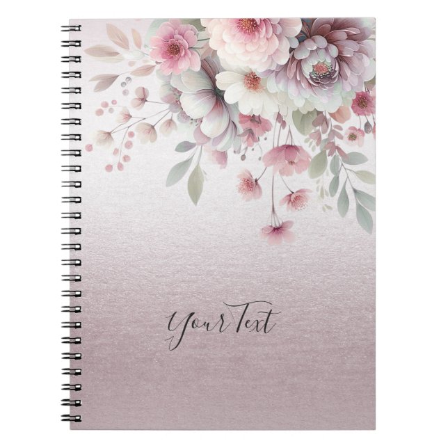Modern Pink White Floral Notebook (Front)