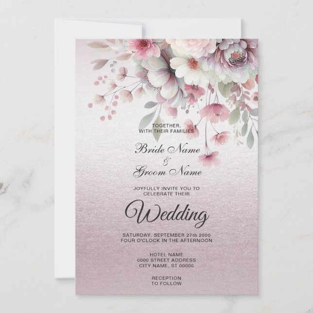 Modern Pink White Floral Wedding Invitation (Front)