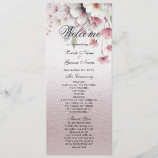 Modern Pink White Floral Wedding Program