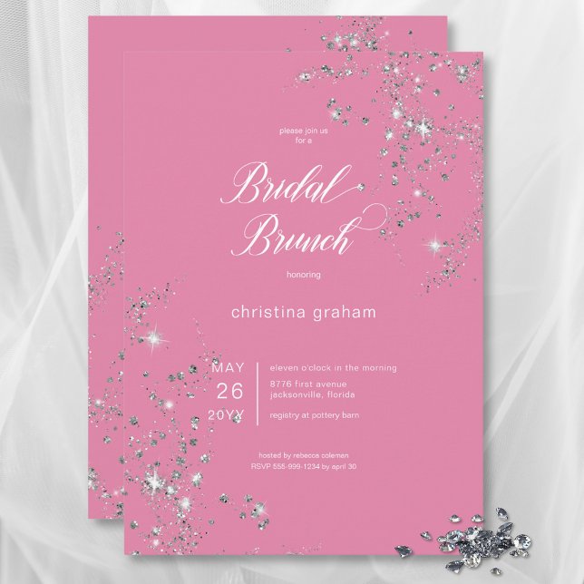 Modern Pink & White Glam Diamonds Bridal Brunch Invitation (Modern Pink & White Glam Diamonds Bridal Brunch Invitation)