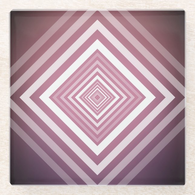 Modern Pink & White Gradation Squares Glass Coaster (Front)