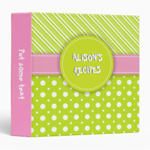 Modern pink, white, green polka dot & stripes binder