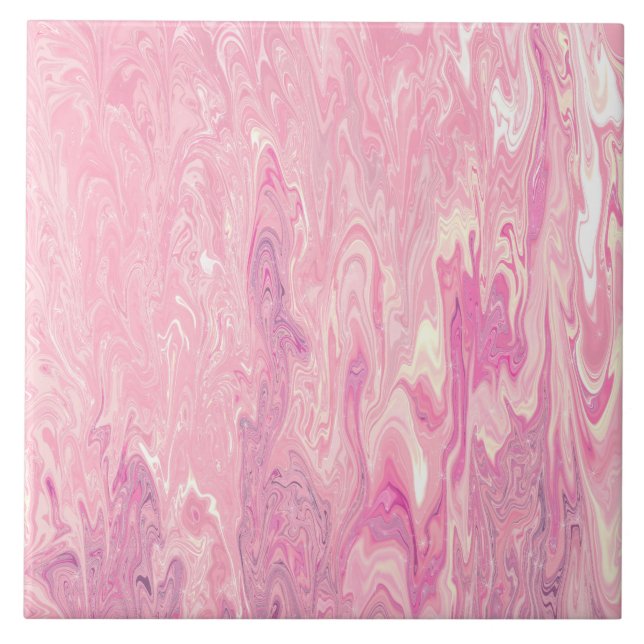 Modern pink White Marbling Paint Abstract Design Tile (Front)