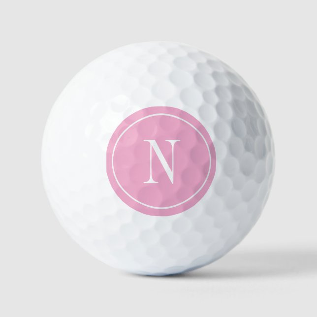 Modern pink &white monogram golf balls (Front)