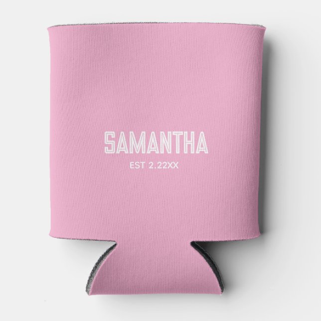 Modern pink white monogram initial can cooler (Front)