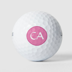 Modern Pink White Monogram Initials Personalized  Golf Balls