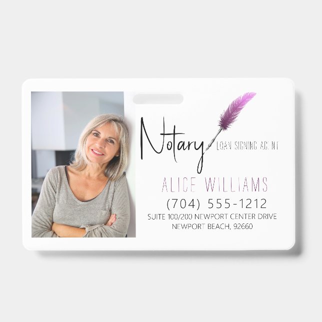 Modern Pink & White Notary Photo Business Badge (Front)