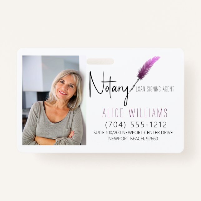 Modern Pink & White Notary Photo Business Badge (Front)