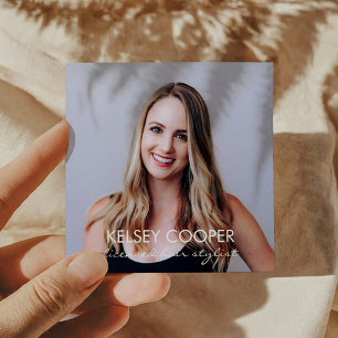 Modern Pink White Photo Picture Custom Square Business Card