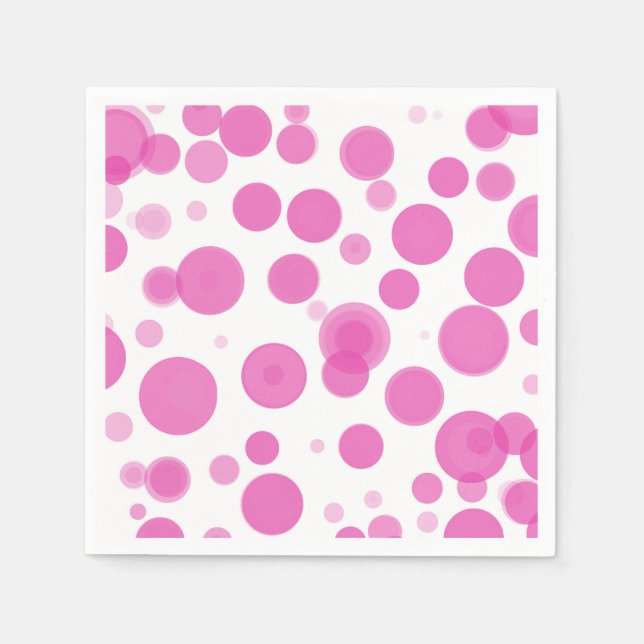Modern Pink & White Polka Dot Bubbles Party Napkin (Front)