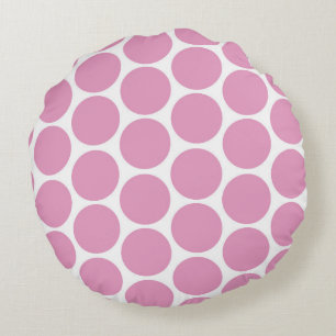 MODERN PINK, WHITE POLKA DOTS ROUND PILLOW