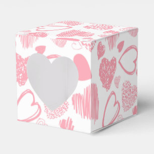 Modern Pink White Romantic Love Heart Doodle Favor Box