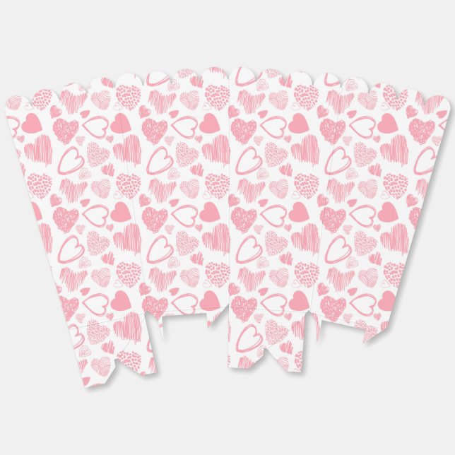 Modern Pink White Romantic Love Heart Doodle Favor Box (Unfolded)