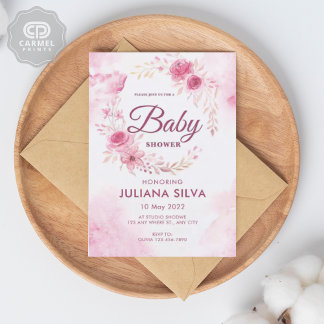 Modern Pink White Rose Floral Pattern Design Invitation