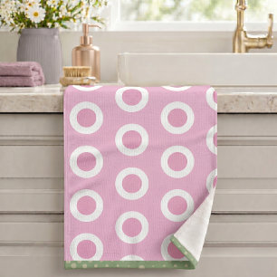 Modern Pink White Sage Green Circle Ring Pattern Bath Towel Set