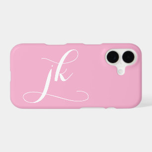 Modern Pink White Script Monogram Name