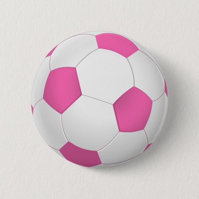 Modern pink white soccer ball 2 inch round button (Front)