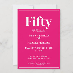 Modern Pink & White Typography 50th Birthday Invitation