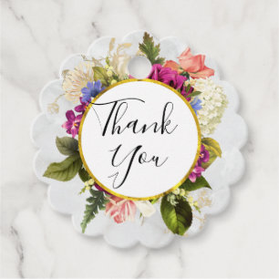 Modern Pink & White Watercolor Floral Bouquet Favour Tags