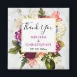 Modern Pink & White Watercolor Floral Wedding Magnet<br><div class="desc">Wedding thank you magnet with a pretty watercolor design. A floral arrangement of many different varieties of flowers in red,  pink and white colours,  and lots of leafy green foliage. A frame layered over top with a faux-gold-foil border. Classy and elegant design. An off-white marble pattern background.</div>
