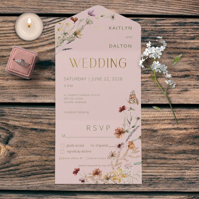 Modern Pink Wildflower Bouquet Dinner All In One Invitation (Creator Uploaded)