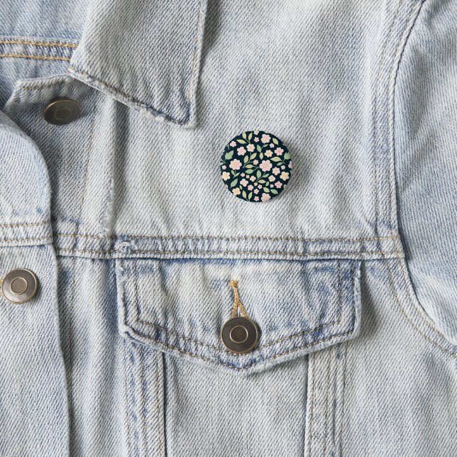 Modern Pink Wildflowers Pattern 1 Inch Round Button (In Situ)