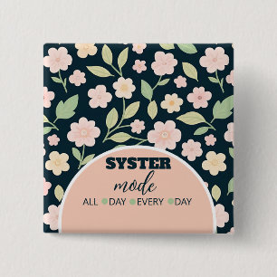 Modern Pink Wildflowers Pattern 2 Inch Square Button