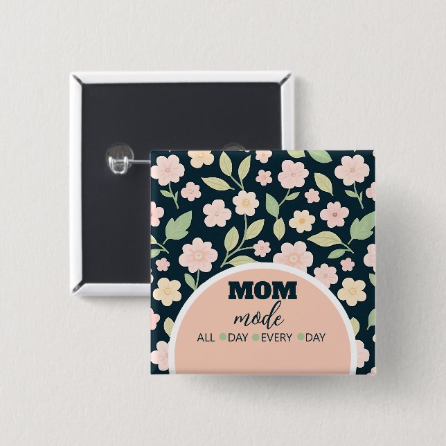 Modern Pink Wildflowers Pattern 2 Inch Square Button (Front & Back)