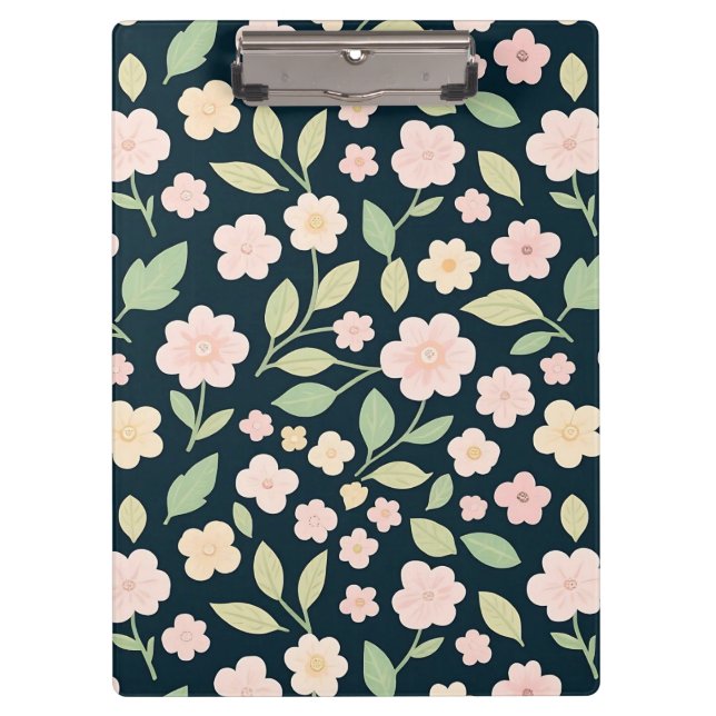 Modern Pink Wildflowers Pattern Clipboard (Front)