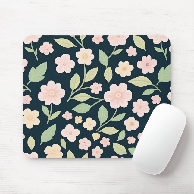 Modern Pink Wildflowers Pattern Mouse Pad (With Mouse)