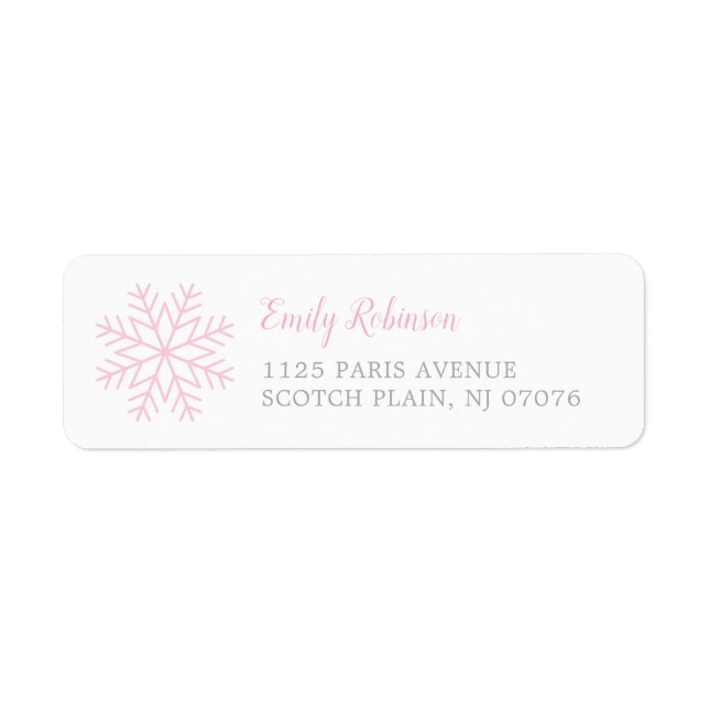 Modern Pink Winter Snowflake Return Address (Front)
