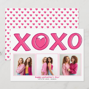 Modern pink XOXO Galentines Day heart photo Holiday Card