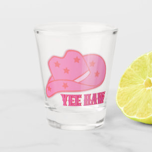 Modern Pink Yee Haw Cowgirl Cowboy Hat Rodeo Shot Glass