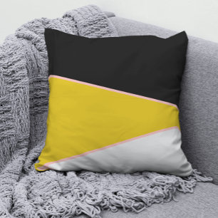 modern pink Yellow black and white colour block Throw Pillow