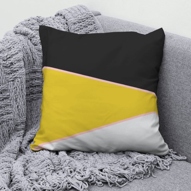 modern pink Yellow black and white colour block Throw Pillow (Creator Uploaded)