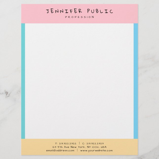 Modern Pink Yellow Blue Green Elegant Colourful Letterhead (Front)