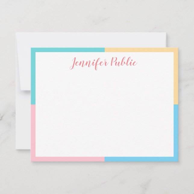 Modern Pink Yellow Blue Green Handwriting Script Card (Front)