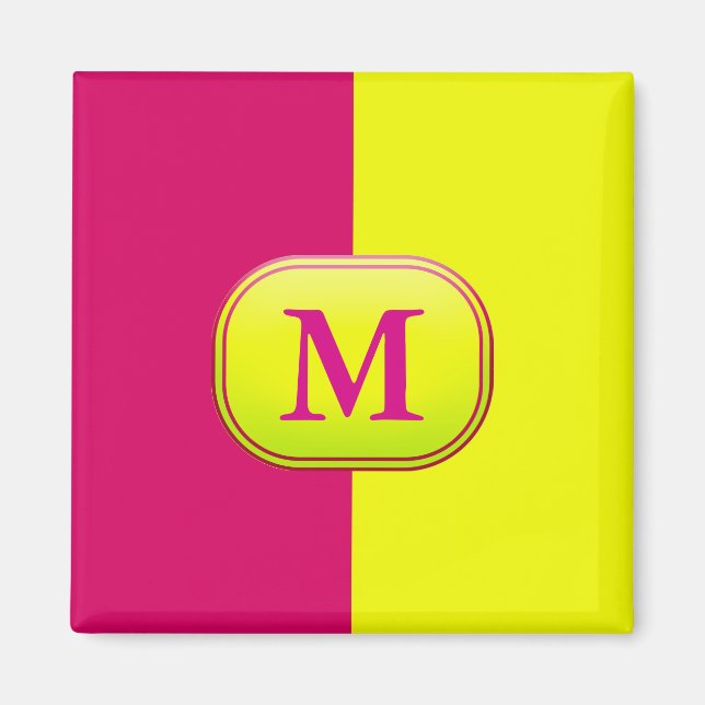 Modern Pink & Yellow Colour Block – Personalized Magnet (Front)
