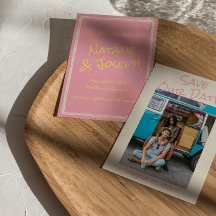 Modern Pink Yellow Colourful Pastel Photo Wedding