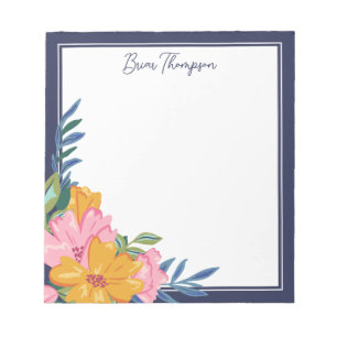Modern Pink & Yellow Floral Arrangement Notepad