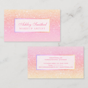 Modern pink yellow glitter sunset ombre makeup business card
