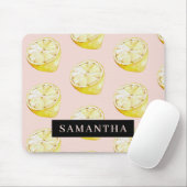 Modern Pink &  Yellow Lemons Pattern With Name Mouse Pad (With Mouse)