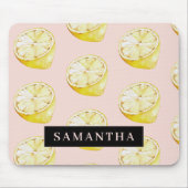 Modern Pink &  Yellow Lemons Pattern With Name Mouse Pad (Front)