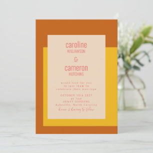 Modern Pink Yellow Terracotta Geometric Wedding Invitation